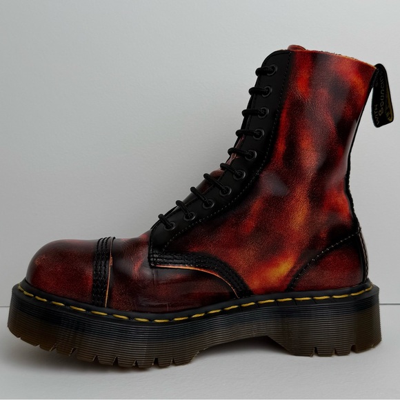 Vintage Dr. Martens England 9203 Fire Flame Red Yellow Steel Rub Off Boots UK 7 - Picture 7 of 17